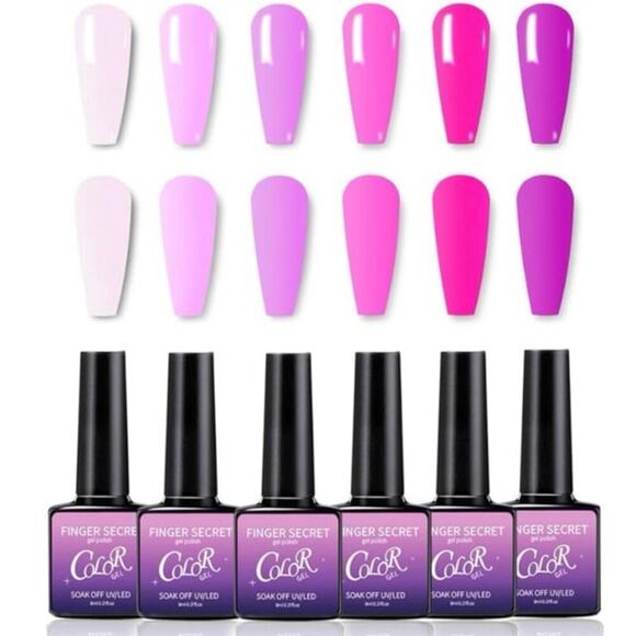 Finger Secret 6-Color Gel Nail Polish Set DIY Manicure Kit UV/LED Soak-Off ~ NEW - Picture 1 of 6